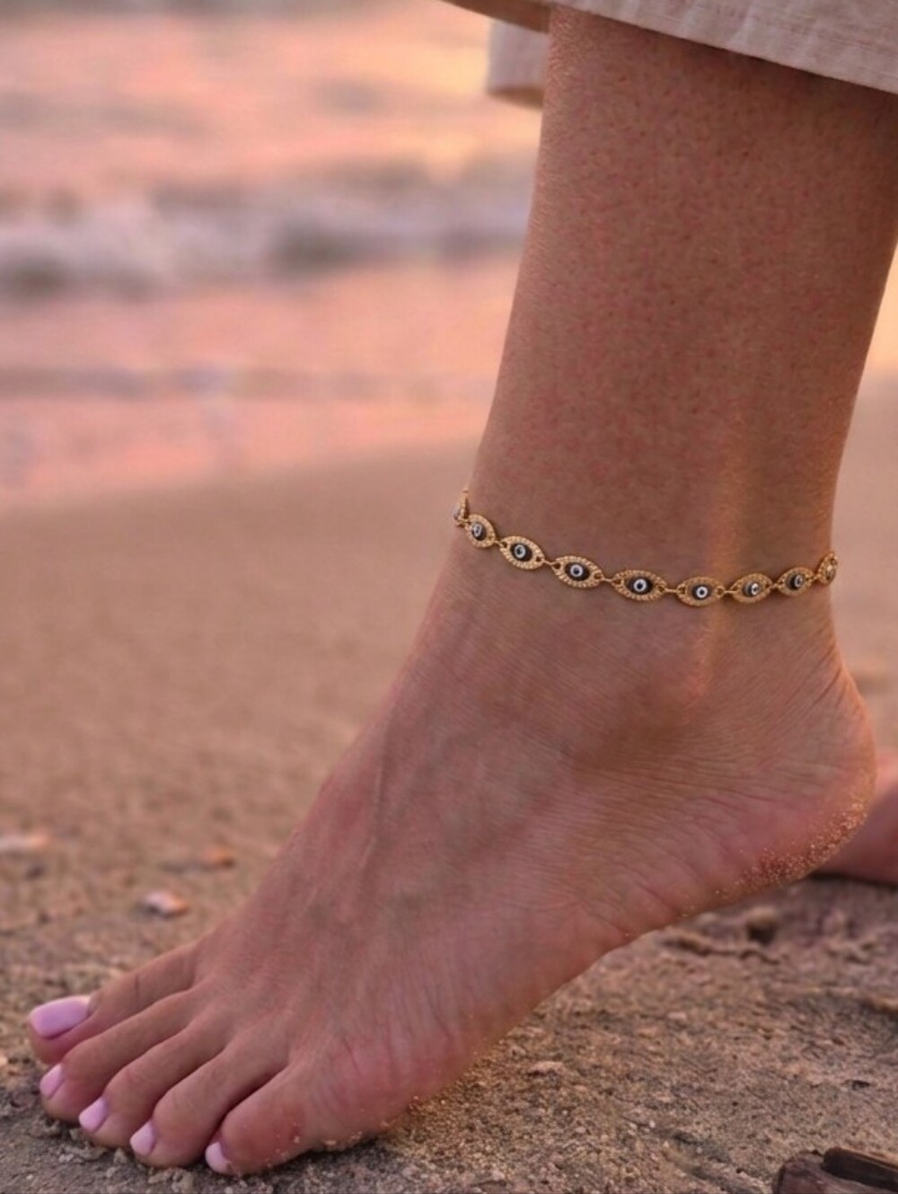 ​Gold Evil Eye Anklet Stainless Steel Turkish Eye Ankle Bracelet Link Chain